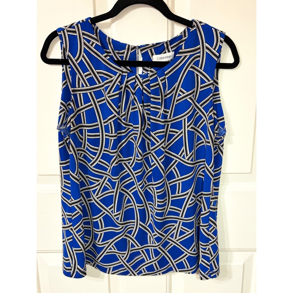 Calvin Klein | Sleeveless Geometric Print Shell | XL || Blue|
